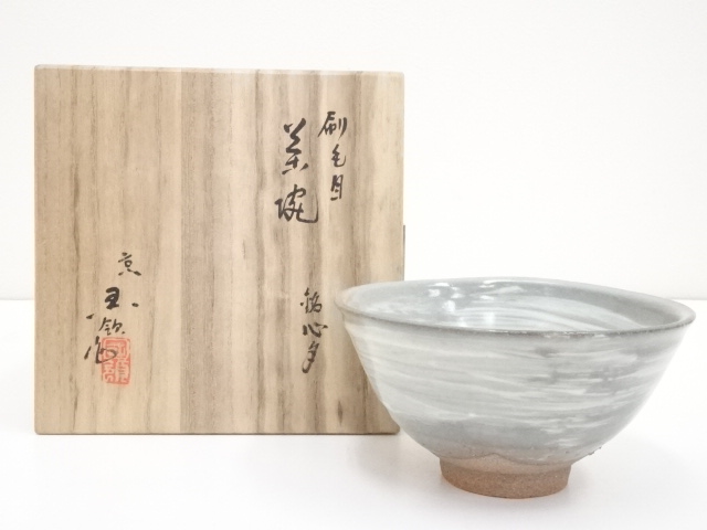 JAPANESE TEA CEREMONY / CHAWAN(TEA BOWL) / KYO WARE / BRUSH MARKS / BY TOSHIHITO KOKURYO